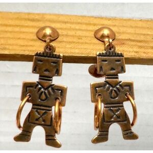 VTG Southwest Copper Sunrise Kachina Doll Hoop Dancer Screwback Earrings Wheeler